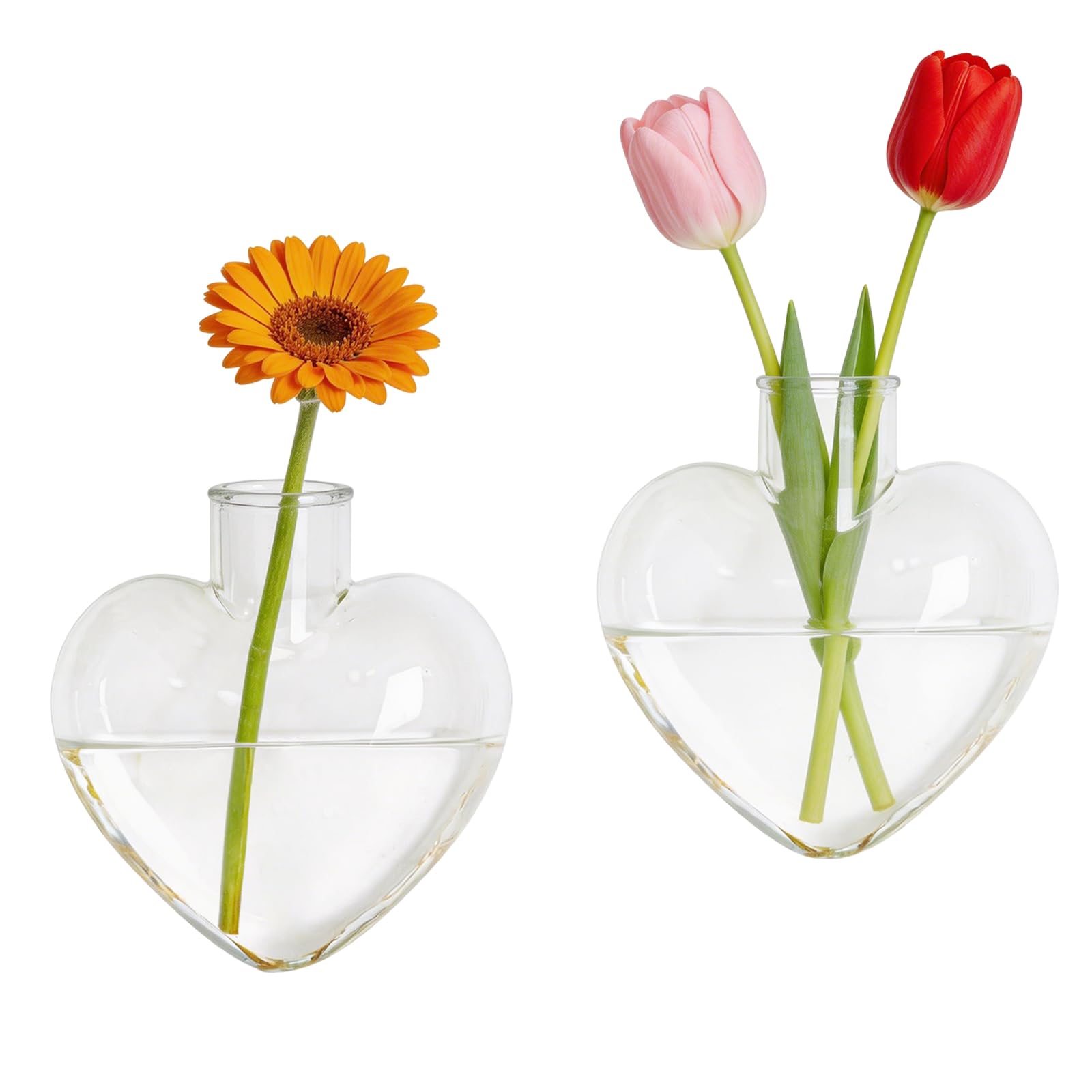 XXXFLOWER Heart-Shaped Wall Hanging Glass Terrariums Set of 2, Clear Hanging Pots Indoor Planters Propagation Station for Hydroponic Air Plants, Home Office Decor & Gifts