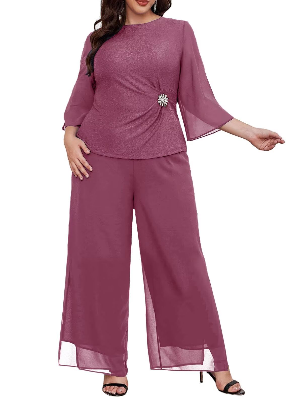 2 Piece Mother of The Bride Dresses Pant Suits Slit Wedding Guest Groom Formal Outfit Sets Plus Size