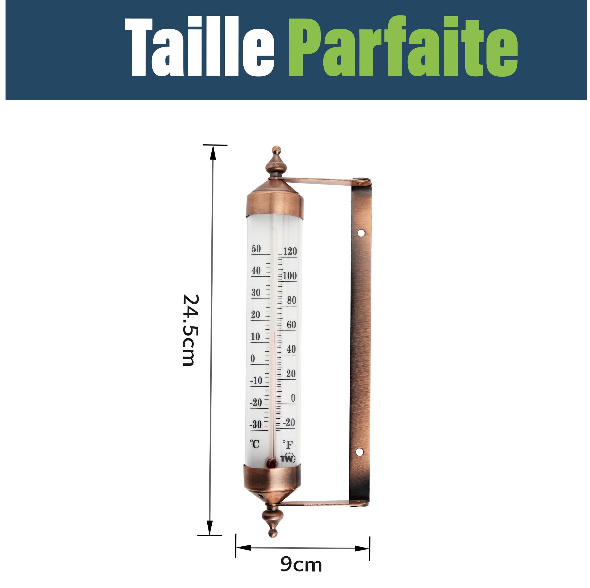 Thermomètre d'extérieur effet bronze – jauge jardin, température extérieure serre garage