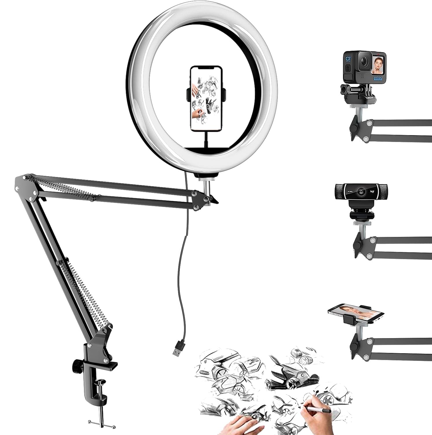 ADZOY Professional Combo of 10 Inch LED Ring Light, Overhead Suspension Arm with Tablet and Mobile Holder Bracket for Cell Phone, Baking, Craft, Calligraphy, Drawing, Online Lesson, Video Recording (B0BFNL25ZJ) Amazon Price History, Amazon Price Tracker