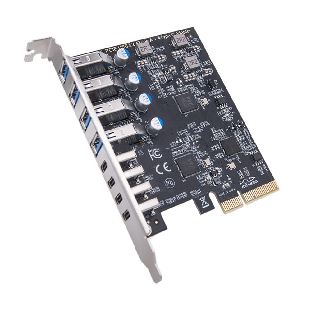 Tarjeta de Adaptador de Tarjeta de Expansión PCI-e de 8 Puertos USB 3.2 20Gbps 4 Tipo-C + 4 Tipo-A Tarjeta de Expansión para PC de Escritorio Tarjeta Host