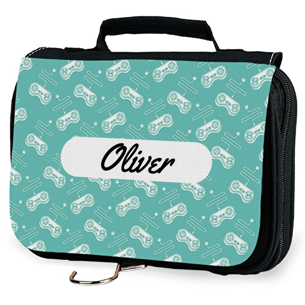 Wanapix | Neceser Colgante Infantil | Neceser Viaje Personalizado con Nombre | Bolsa de Aseo para Niños | Neceser Colegio | 23x15x5 cm | Videojuegos