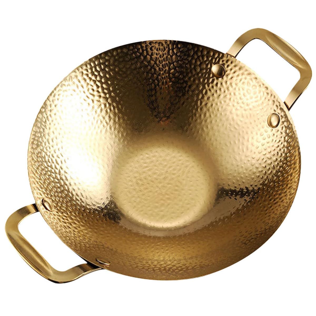 KALLORY Pentola Piccola Zigrinata in Acciaio Inox Doppie Maniglie | Finitura Oro, Antiscottatura e Isolamento Termico, Facile Pulizia, Presa Stabile e Pratica per Cucina