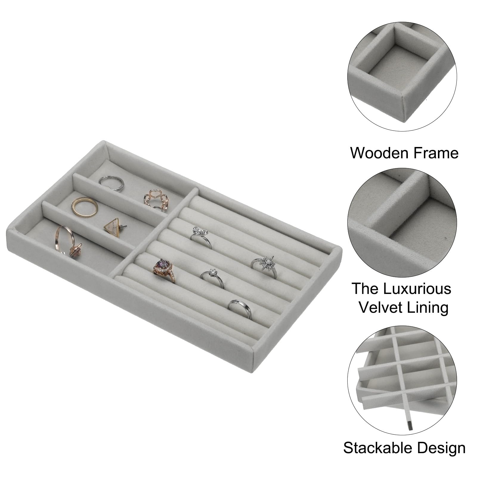 QUARKZMAN 8pcs Organisateur Bagues En Velours Support Bagues Gris