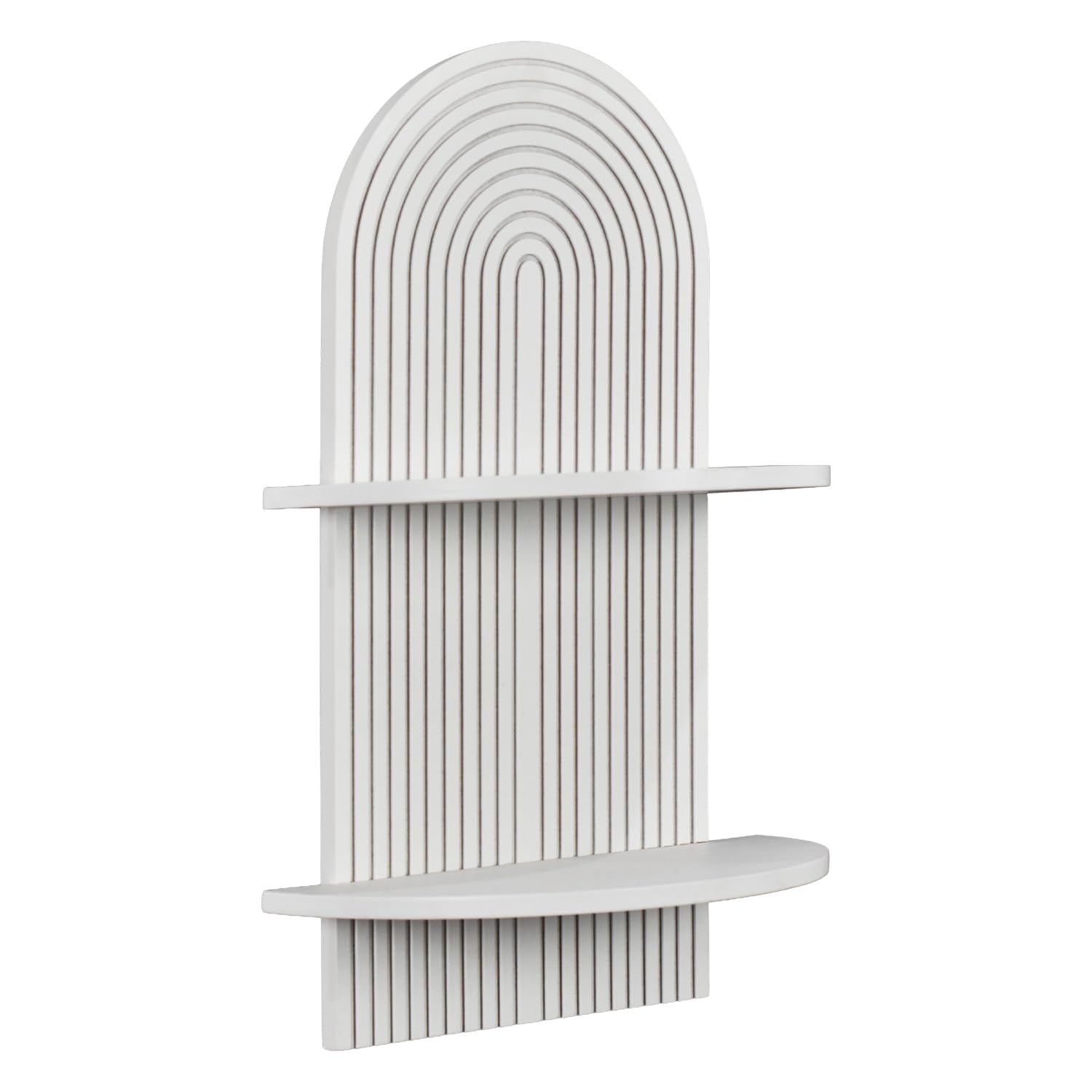 American Art Decor White Boho Arched Lunar Ledges Wall Shelf, Wooden 2-Tier Floating Bookshelf for Wall, Carved Fluted Arch Display Shelf for Bedroom Bathroom Kitchen Living Room Decor, 14" x 24"