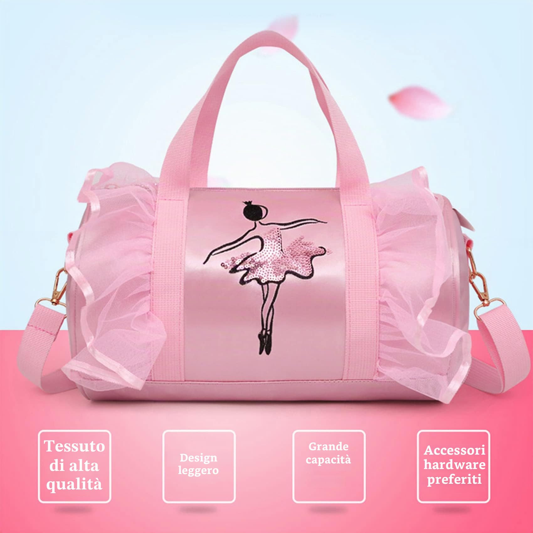 Borsa da Danza da Ragazza Rosa Cross Body Danza Bag Stile Principessa per Bambini Ballerina Balletto Borsa Sportiva