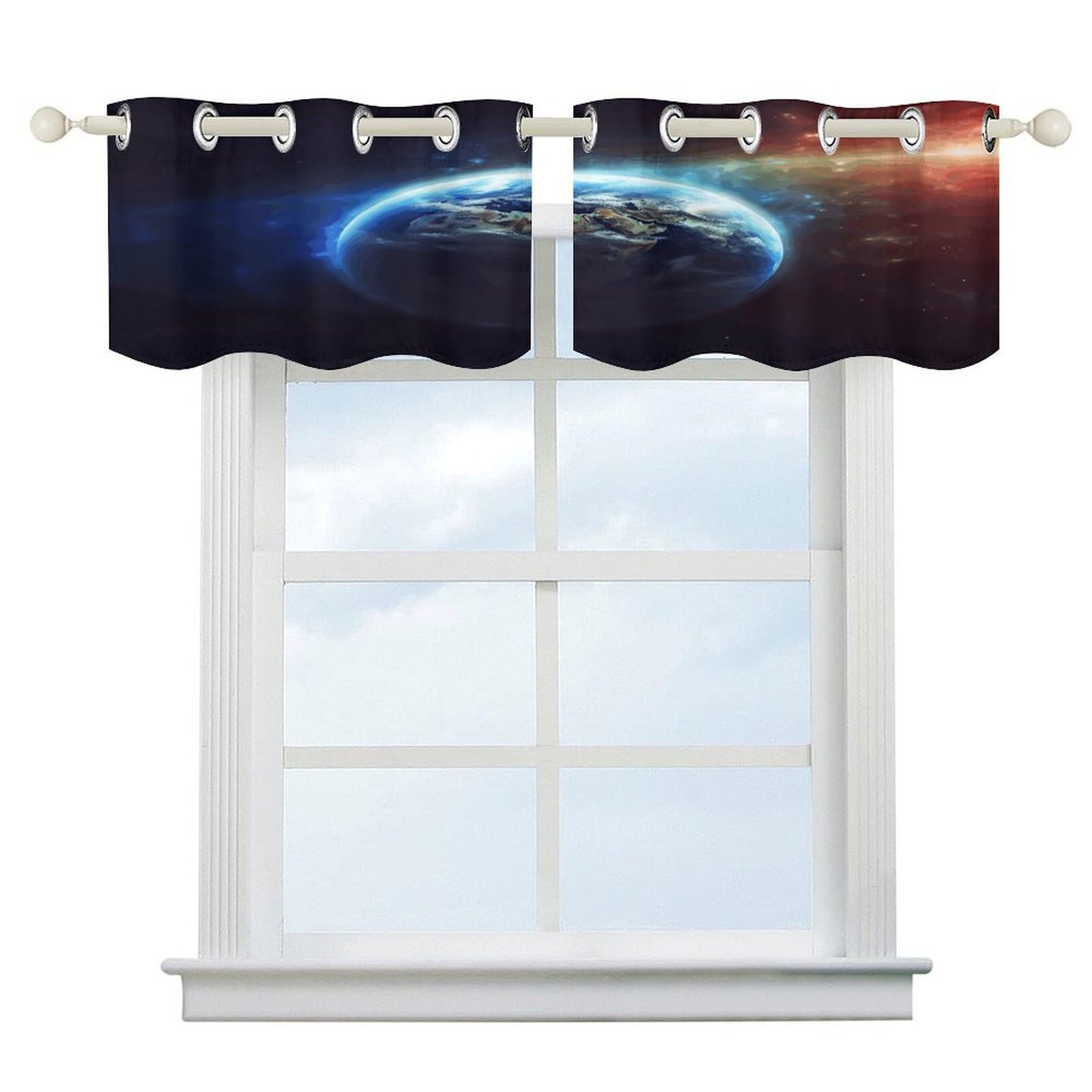 Cortinas opacas Space Planet Earth con bolsillo para cortinero para baño y cocina