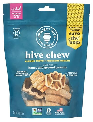 Hive Treats for Dogs Ñ Healthy, Non-GMO Project Verified, Natural Peanut Butter Flavored, Natural, Vegetarian Chews, Made in The USA (Hive Chews, Large Breeds)