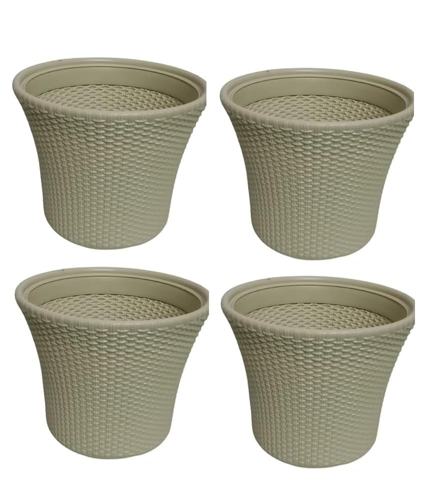 MUDDSTYLES Plastic Helex Pot 12 inch Flower Pots for Garden Plant Container Set Pack of 4 (Beige) (B0CL2HSD1V) Amazon Price History, Amazon Price Tracker
