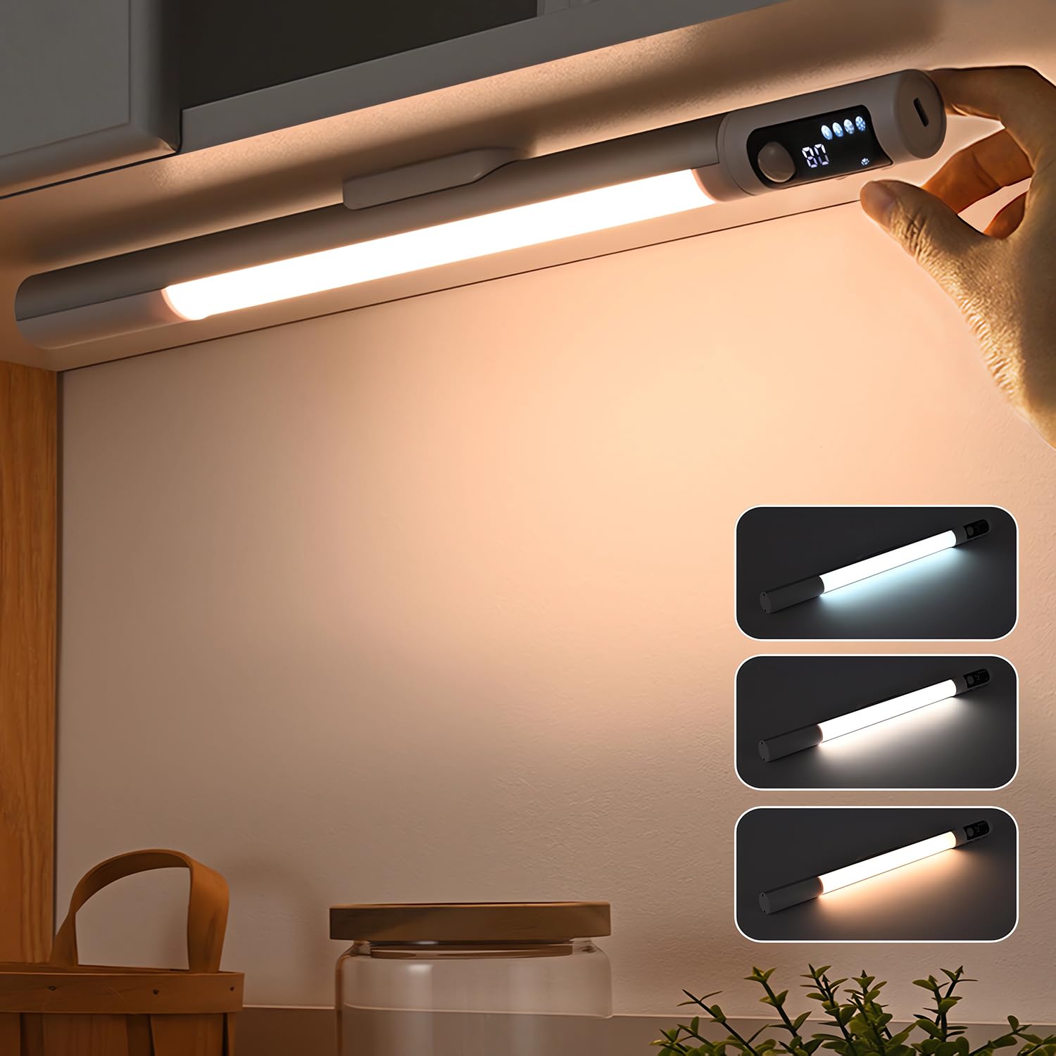 TDZDDYS Rechargeable Motion Sensor Under Cabinet Lights - Wireless LED Closet Lighting with Magnetic Dimmable Feature and Digital Display - Ideal for Kitchen, Stairs, and Wardrobe