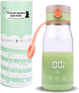 Flaschenwärmer Nomade 300 ml – kabellos, wiederaufladbarer USB-Akku, Auto – Temperatur verstellbar 37 – 50 °C mit Warmhaltefunktion – Skala 30 ml – ideal für Milch und Wasser auf Reisen