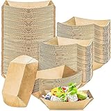 MotBach 120 Pack 1/2Lb Paper Food Boat Trays Disposable Small Paper Boats Plates Containers, 0.5Lb Mini Kraft Food Serving Boat Tray Bowl for Snack Dessert Taco Popcorn BBQ Sauce Fries Nacho