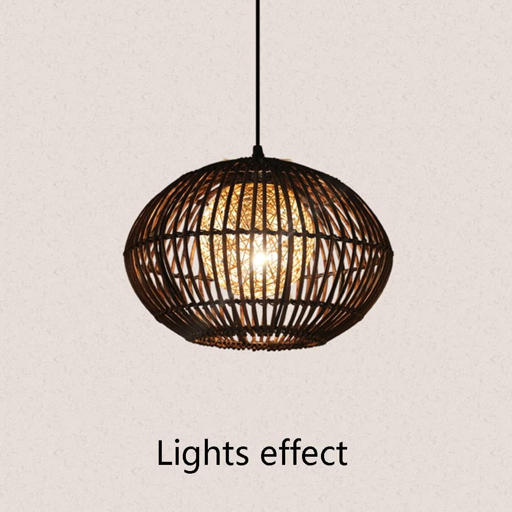 RCIDOS Brown Antique Rattan Pendant Light Double Layer Vintage Hanging Lighting Pastoral Style Domed Suspension Lamp Handmade Weave Cane Chandeliers Lights for Rustic Corridor Kitchen Island Dining