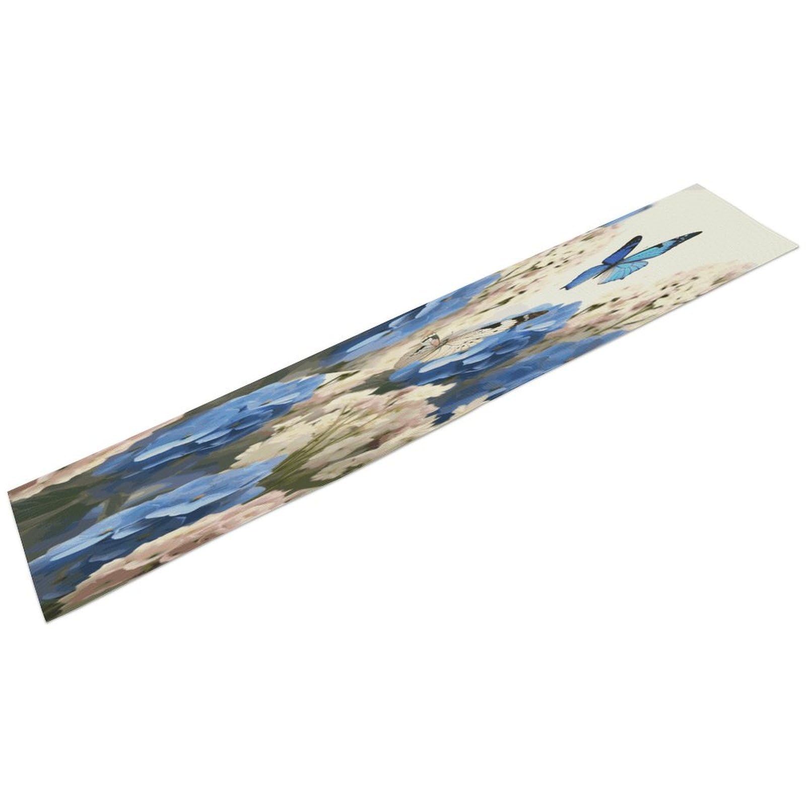 Btcowzrv Style Hydrangeas Daisies Butterflies Linen Table Runner 72.4 Inches Long, Machine Washable Table Runner For Party Kitchen Dining Table Coffee Holiday Party Decor, 13.4"X72.4"
