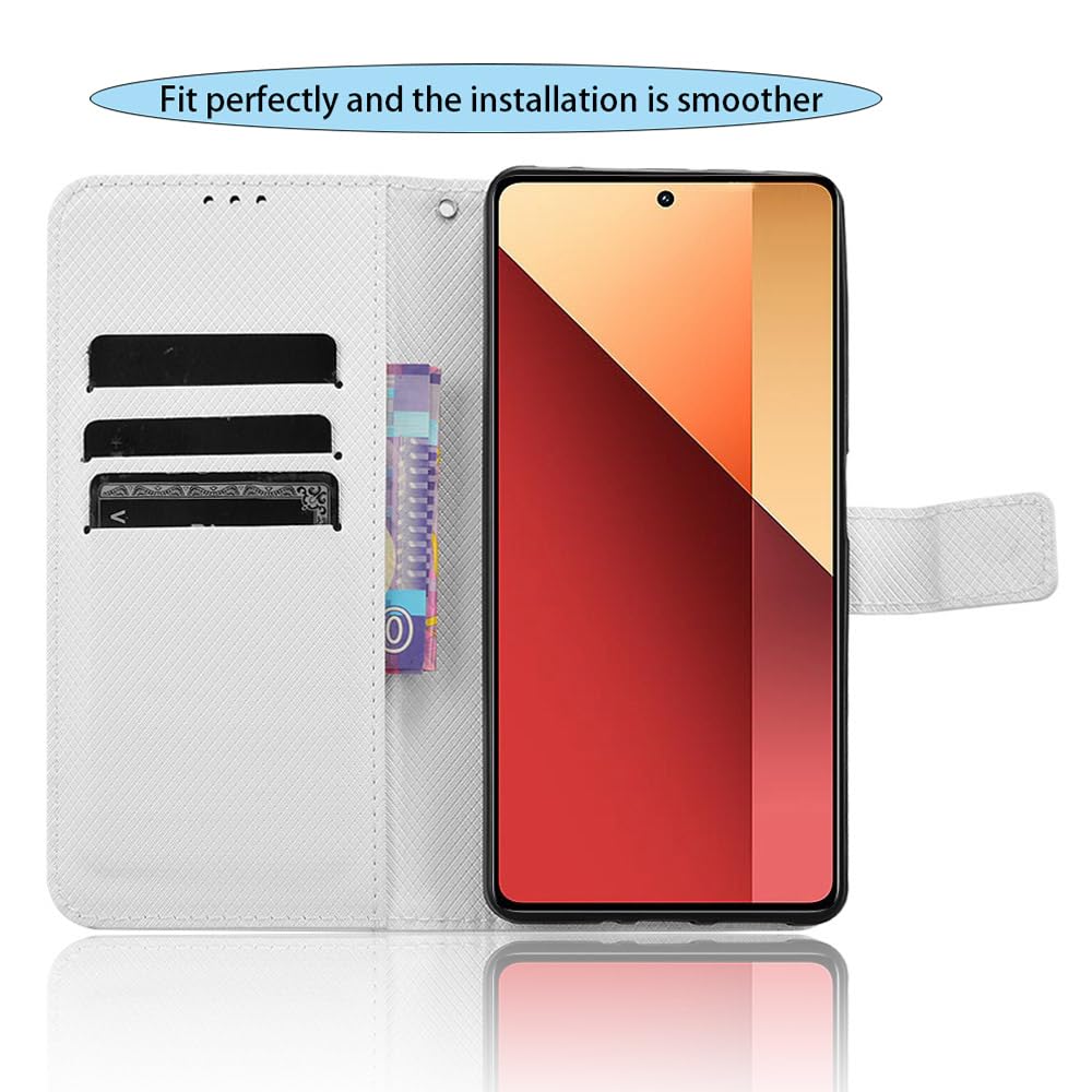 RonRon Cover Xiaomi Redmi Note 13 Pro 4G Libro, Flip Custodia Portafoglioin Pelle, Antiurto case per Xiaomi Redmi Note 13 Pro 4G, bianca