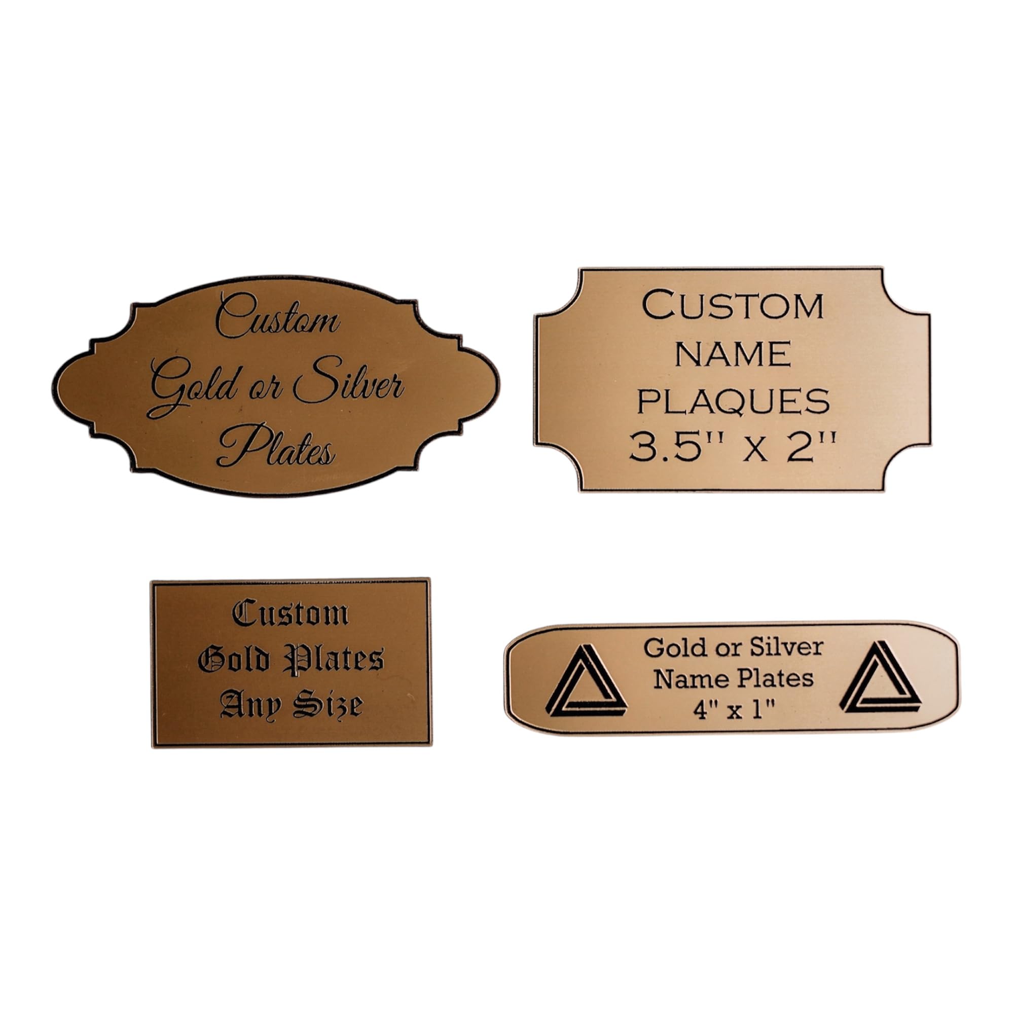 Custom Engraved Flexibrass Plate, Name Plaque, Art Tags, Trophy Label, Personalized Awards Tags, Gold, Silver Brass, Adhesive Backing
