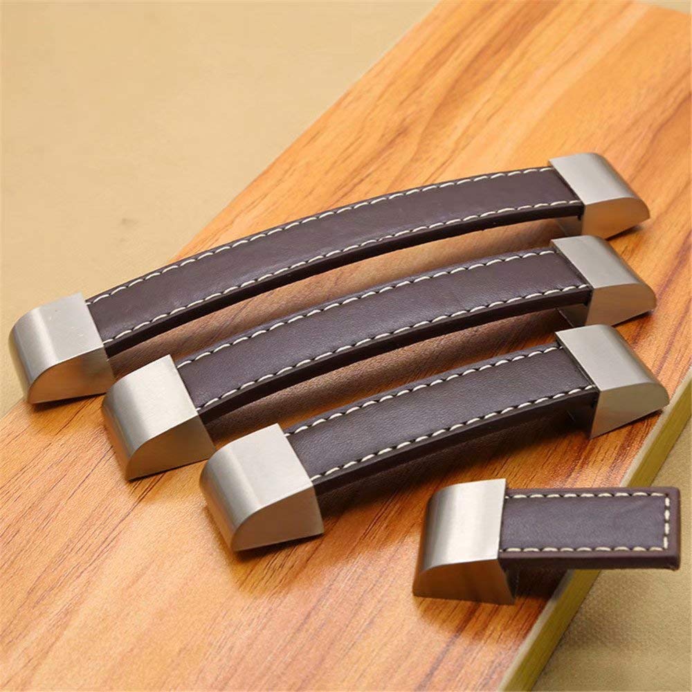 10 Stück Schranktürgriffe Handgefertigte Ledergriffe für Koffer Schwarze Knöpfe Kommodenschubladengriffe Küchengriffe Aus Pu-Leder Lochabstand 128 mm (Braun)