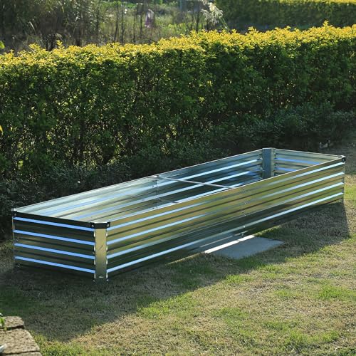 Image of Foxlang 8x2x1ft(2 Pack) Galvanized Raised Garden Bed,Outdoor Planter Box Metal Patio Kit Planting Bed for Vegetables Flowers Herb,Silver