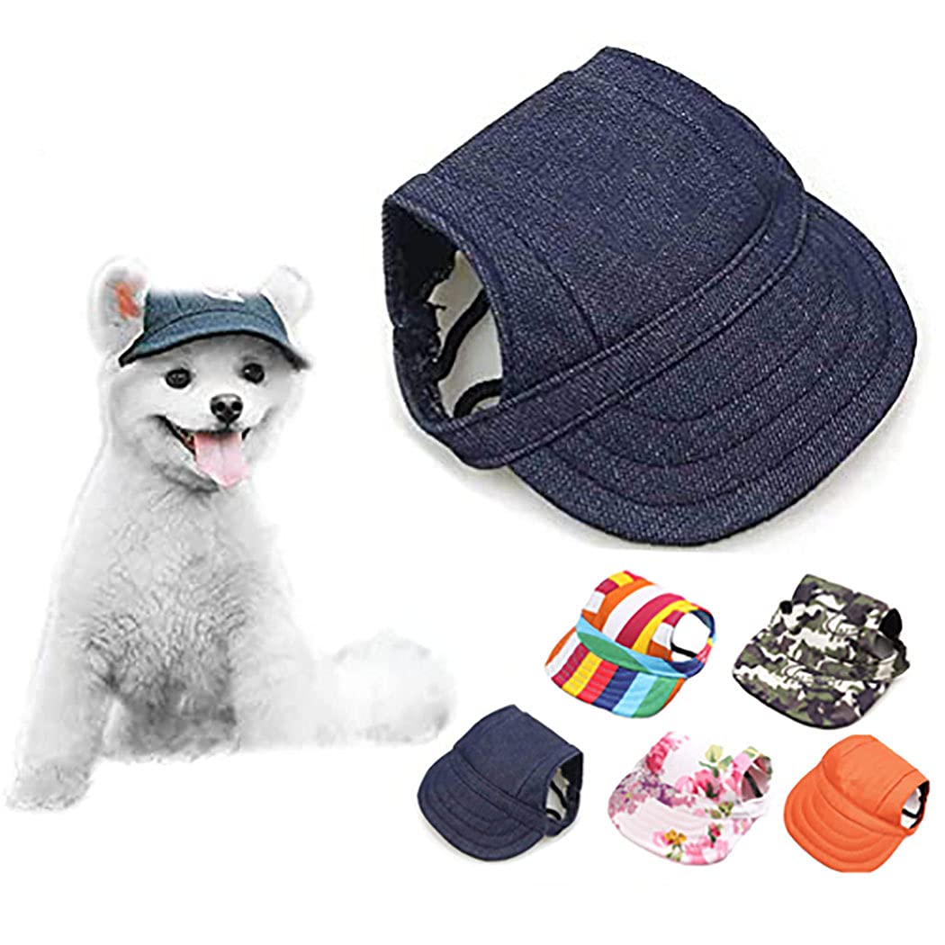 Petea Dog Hat Pet Baseball Cap Dogs Sport Hat Visor Cap with Ear Holes and Chin Strap for Dogs and Cats 4 Sizes 5 Colors (Cowboy Blue, L)