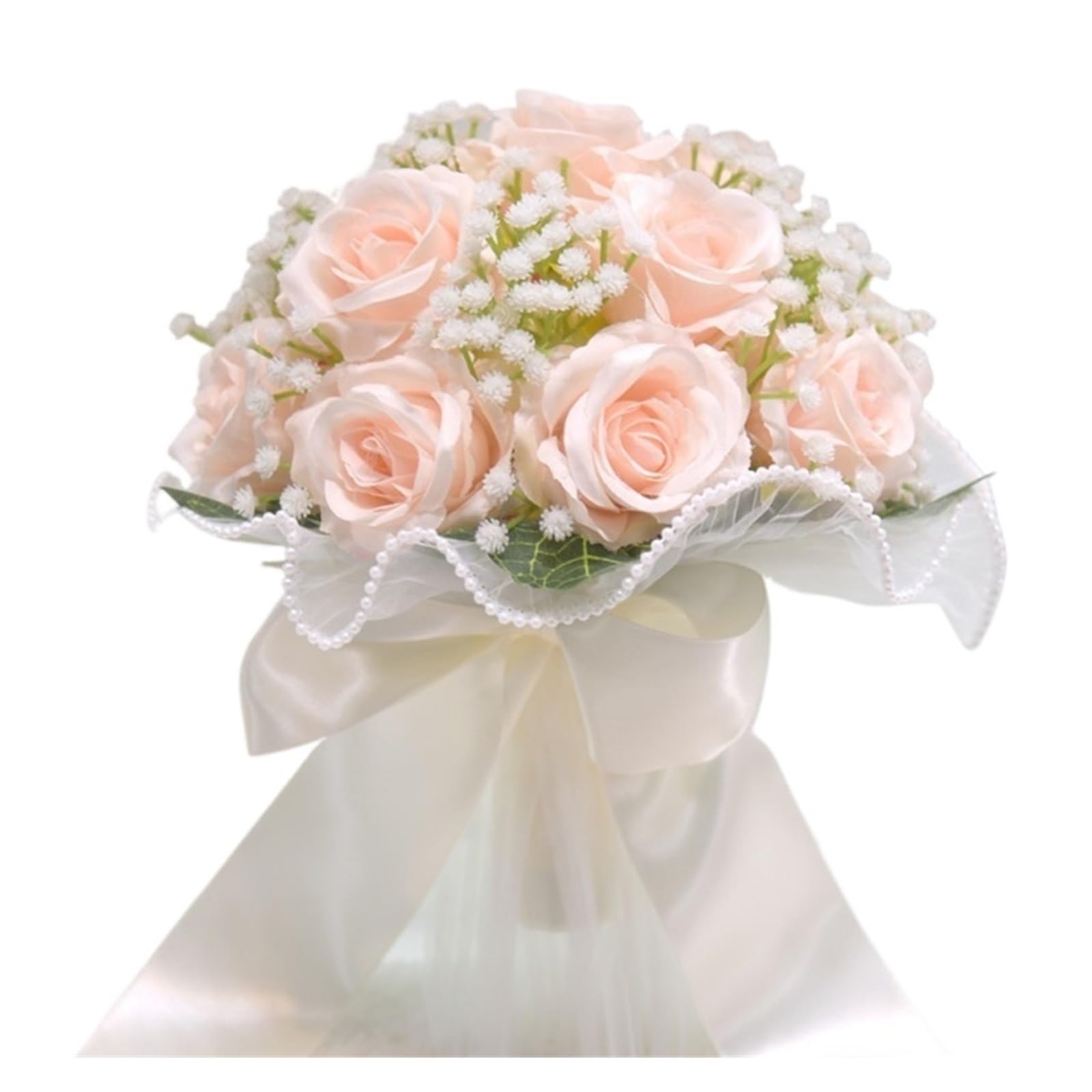 ZGCrumphant Artificial Wedding Bouquet Wedding Bouquets for Bride Rose Bridesmaid Silk Ribbon Decoration(Pink)