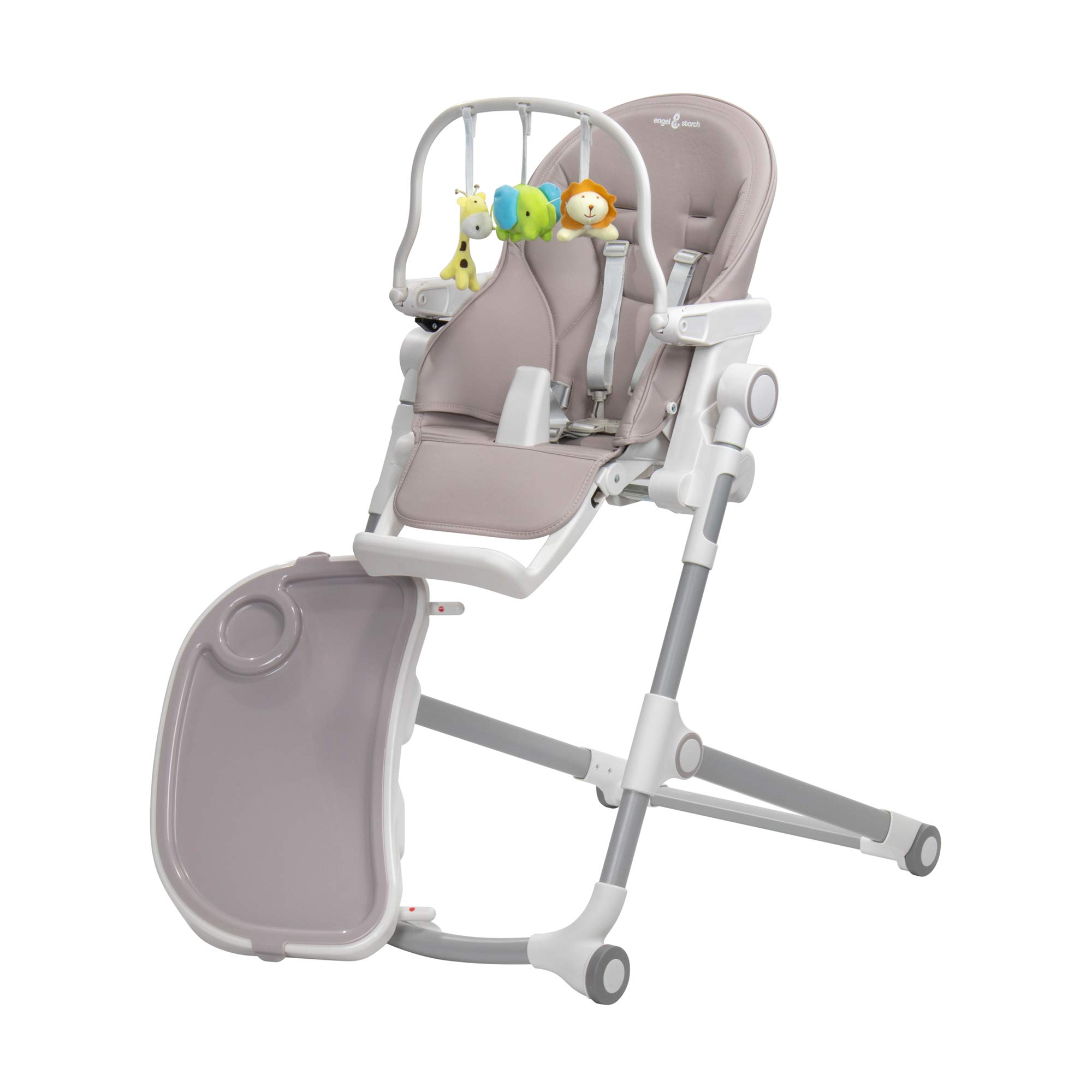Engel & Storch Baby Hochstuhl HUGO Kinderhochstuhl Babystuhl mitwachsender Hochstuhl Verstellbar und Klappbar, Abnehmbares Tablett und inklusive Spielebogen - in der Farbe Grau