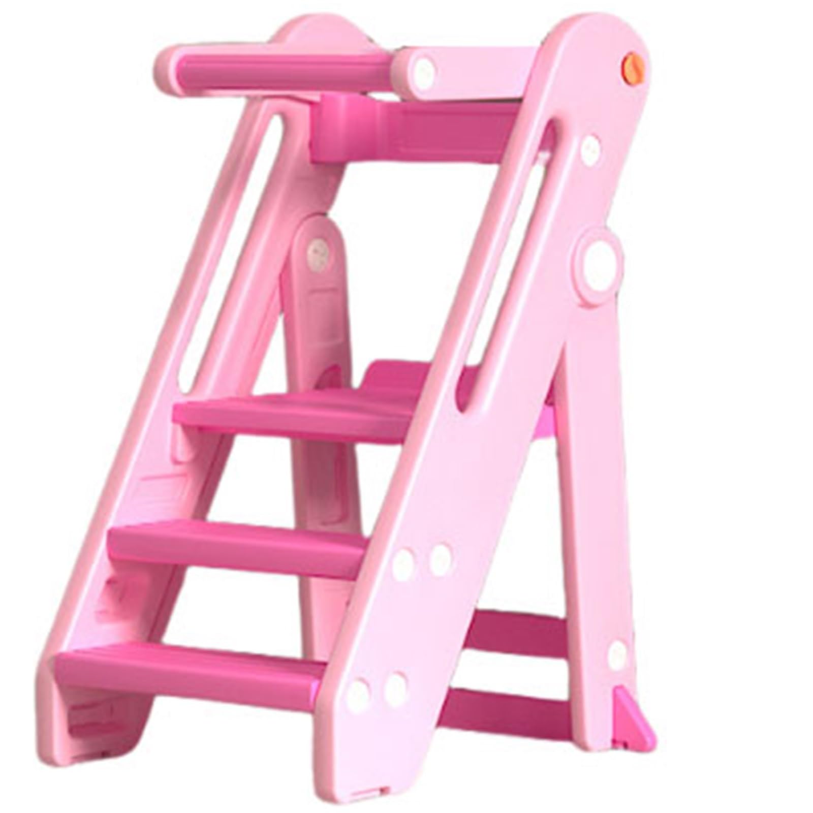 Kids Step Stool for Kitchen and Bathroom Sink, Foldable Adjustable Height Toddler Tower with Handles, Montessori Learning Stool, Safe Standing Ladder for Children(Pink+Rose Red)