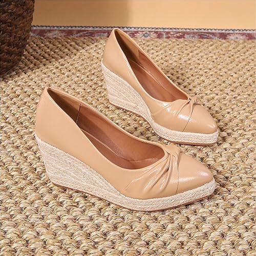 Aceptolcom Women's Closed Toe Wedges Pumps Comfort Casual Pointed Toe Slip On Wedge Espadrilles Platform Heels Dress Shoes for Party Work Evening4