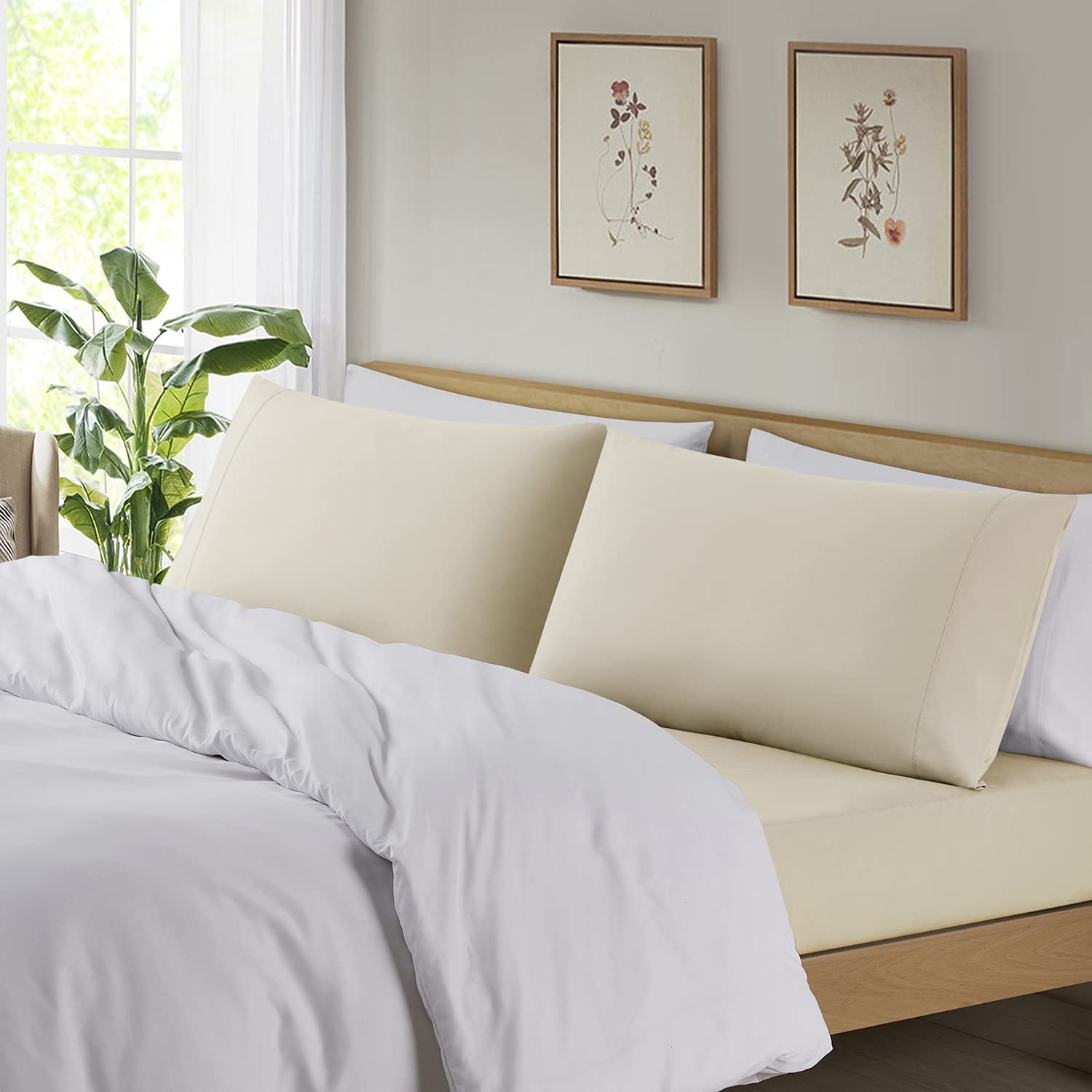 Empyrean Bedding Pillow Case King Size Pillow Cases 2, Soft Microfiber King Pillow Cases 2, Ultra Cooling, Stain, Fade Resistant King Pillowcases, Envelope Enclosure King Pillow Case Cream - Image 3
