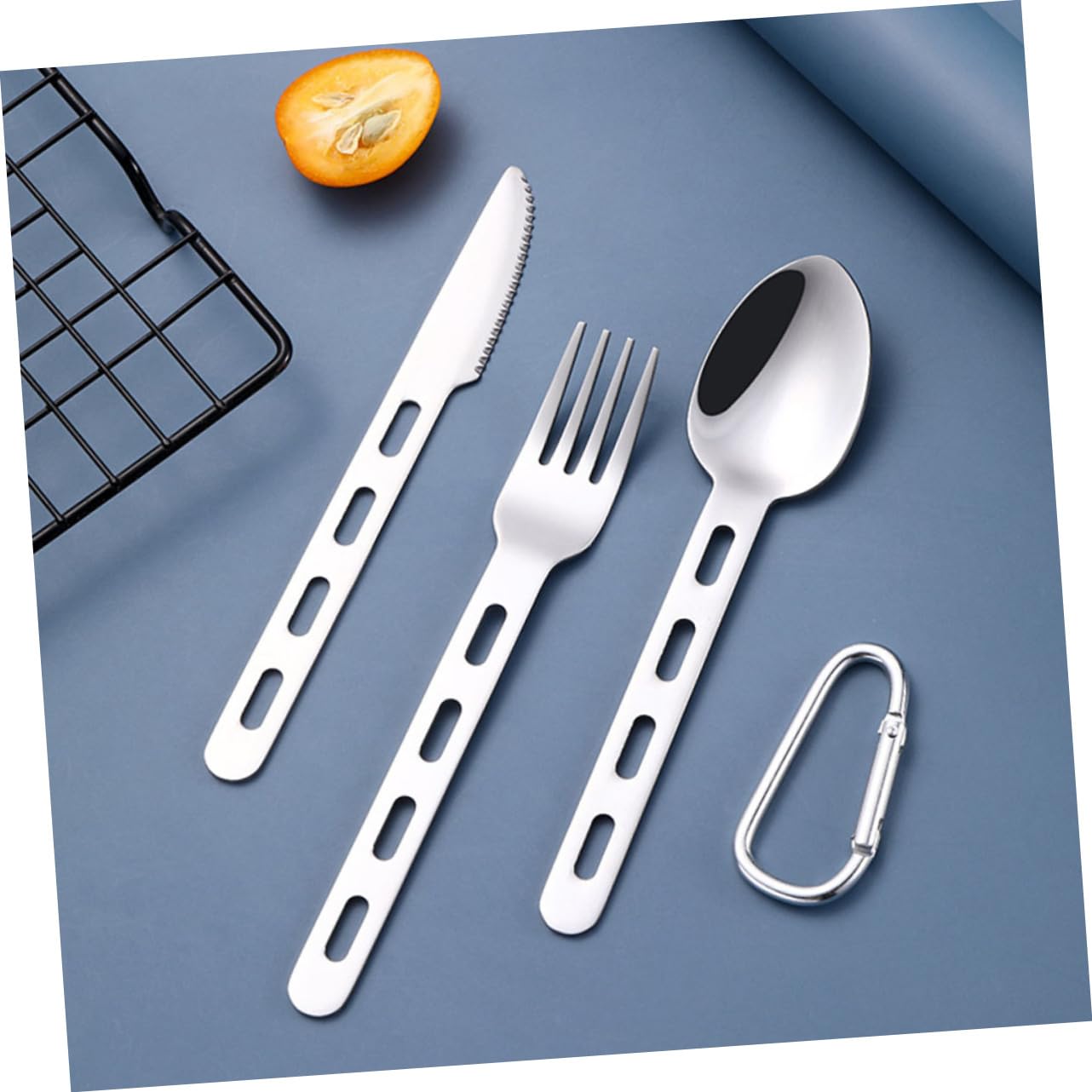 TOYANDONA 3 Set Set di portatile e cucchiaio fork all'aperto campeggio piccolo viaggio Campeggiatori reusable utensils posate portatili set di posate Acciaio inossidabile Argento
