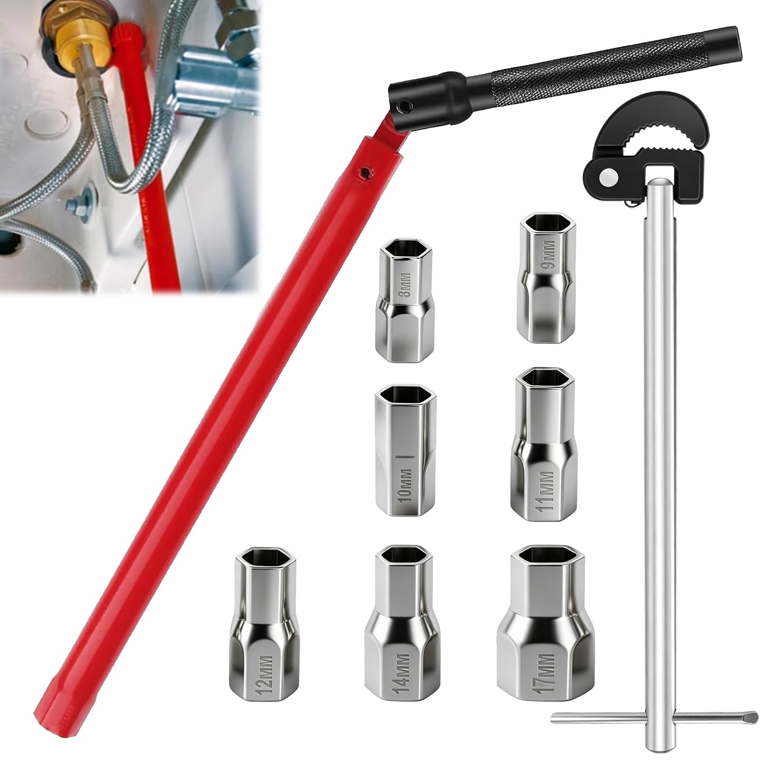 Jeu de 10 clés à écrou de robinet, douilles de 8 à 17 mm, jeu de clés à écrou de robinet, clés à écrou, clés pour robinetterie destinées aux réparations de tuyaux et de lavabos