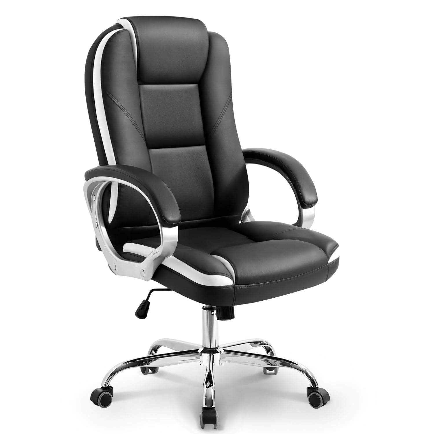NEO CHAIR Office Desk Ergonomic Gaming Chair High Back Adjustable Computer Chair with Wheels and Lumbar Support Comfy Leather Executive Swivel (Black)