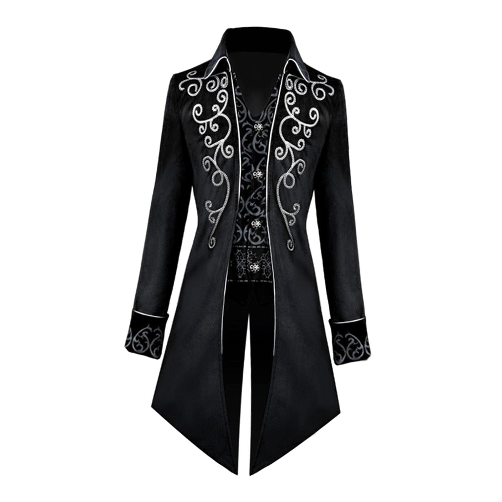 fashionmyday Fashion My Day® Male Medieval Tailcoat Steampunk Lapel Overcoat Trench Coat Jacket Black S | Men-picture-32