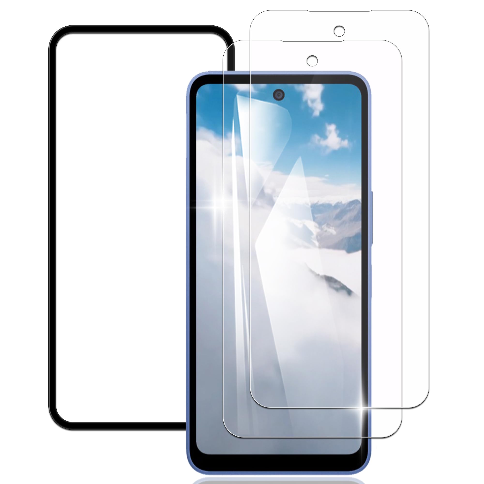 Nutmeg【ガイド枠付き 2枚セット】AQUOS wish5 ガラスフィルム【日本旭硝子素材製】SH-52F 保護フィルム 強化ガラス 硬度9H 高透過率 高光沢 気泡なし 貼り付け簡単 撥油性 耐衝撃 高感度タッチ 飛散防止 指紋防止