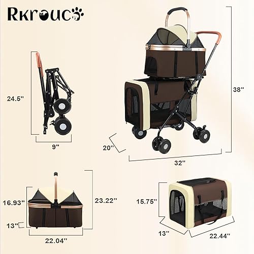 Miniatura 3 de Cochecito plegable doble para mascotas para perros, cochecitos portátiles para gatos para mascotas pequeñas y medianas con transportadores