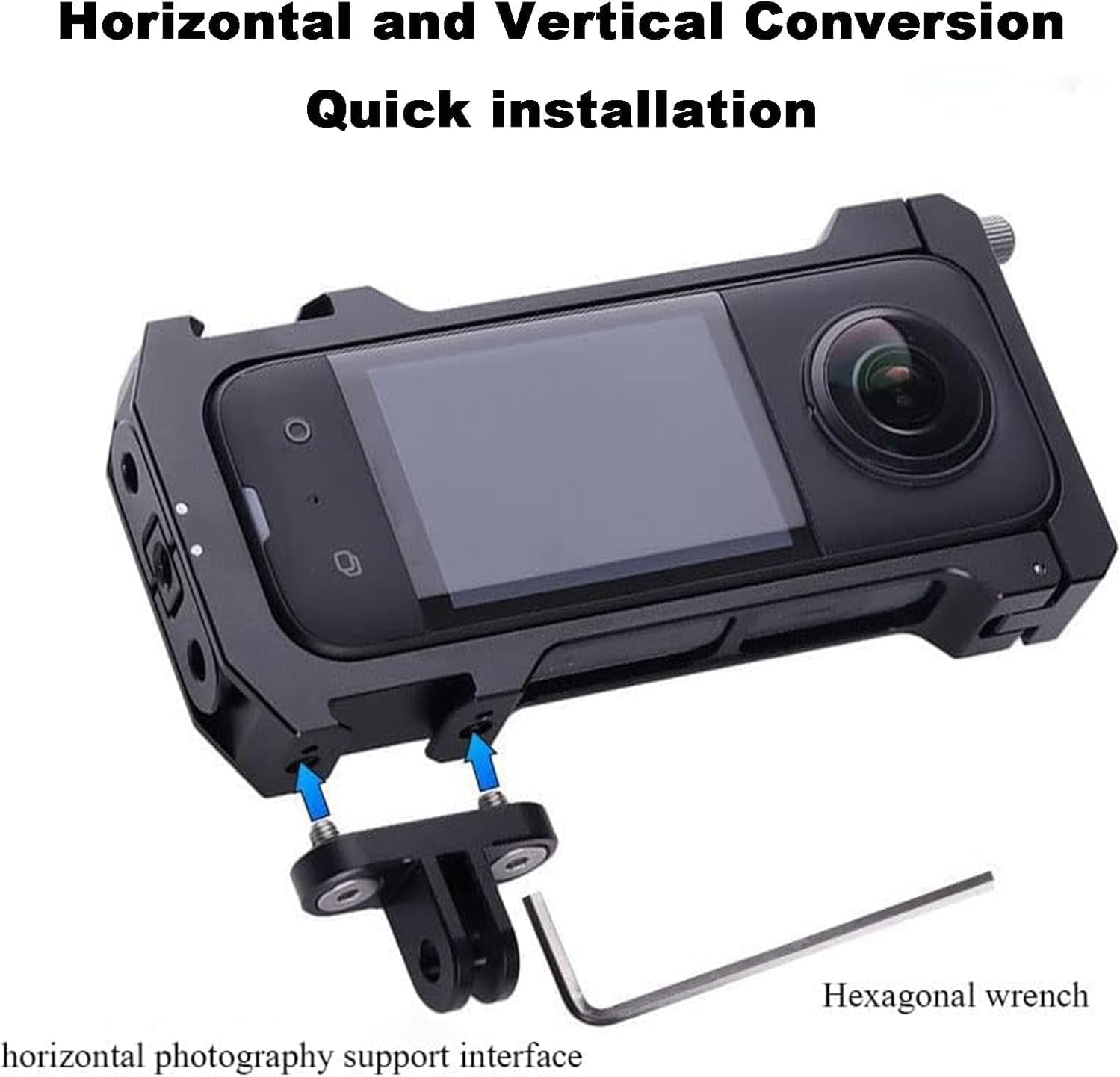 Reflex Camera Protective Metal Frame for INSTA360 X3 – Premium Aluminum Alloy Cage with Cold Shoe Mount, 1/4" Screw Holes, Horizontal and Vertical Quick Installation image 2