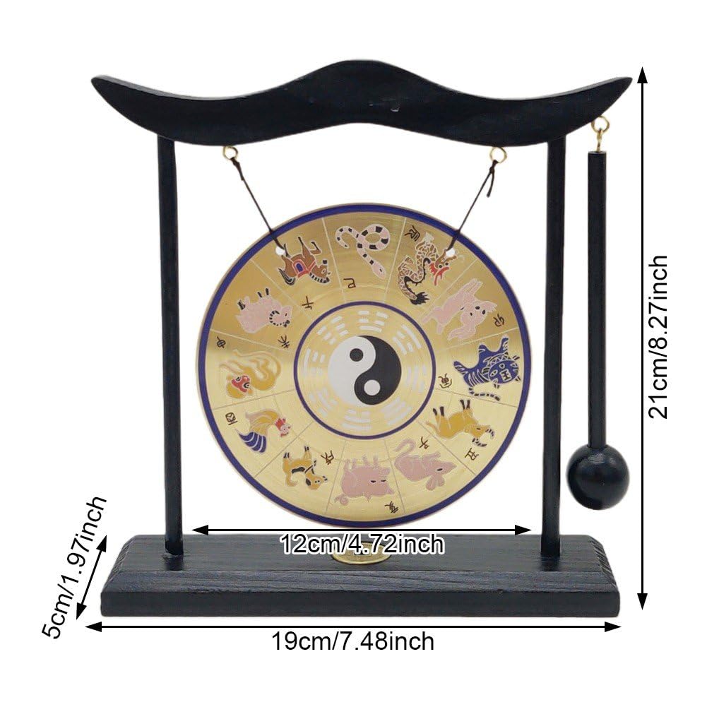Ornamento Gong Tavolo con Maglio, Gong Tavolo Cinese Feng Shui Gong Grafico di Gossip Cinese per Decorazione Domestica di Inaugurazione della Casa