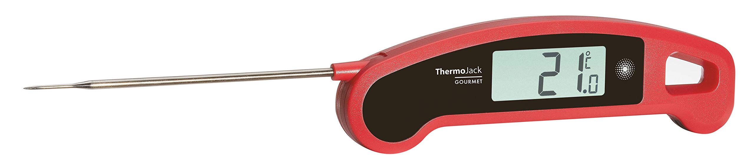 TFA Dostmann BBQ Thermometer Thermo Jack Gourmet, 30.1060.05, digitales Klappthermometer, Edelstahl-Einstichfühler, Profi-Küchenthermometer, hoher Messbereich, für BBQ/Grillen/Braten geeignet, rot
