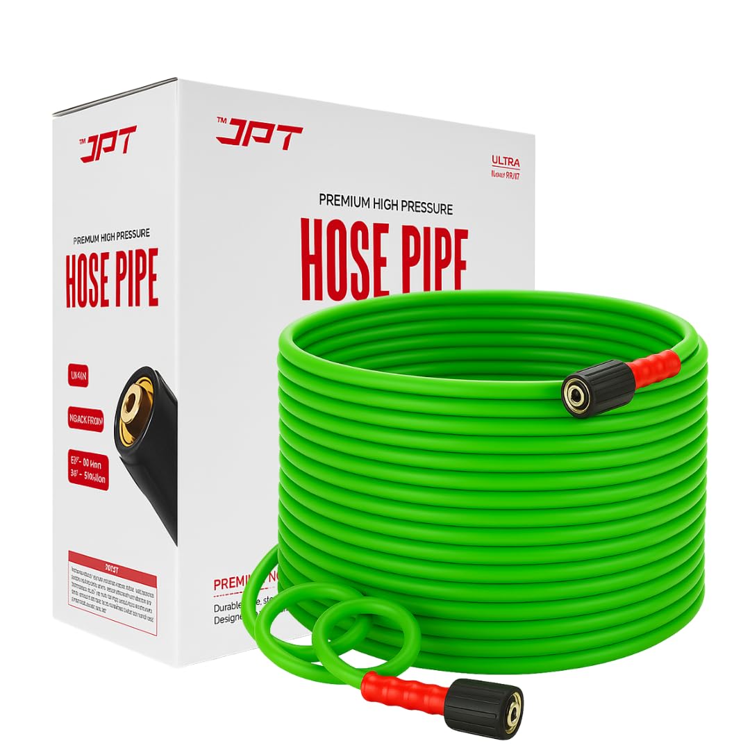 JPT Ultra Heavy-Duty 15MTR Flexible High Pressure Washer Hose Pipe | German Standard M22 x 15MM Thread | Up To 600Bar / 8700PSI | Double PVC Layers Build | Tangle & Kink Free Design