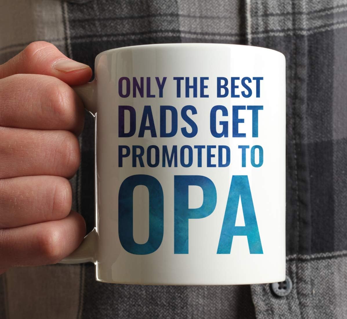 Andaz Press 11oz. Father's Day Birth Announcement Coffee Mug Gift, Only The Best Dads Get Promoted to Opa, Blue Watercolor, 1-Pack, Funny Dad Birthday Christmas Gift Ideas