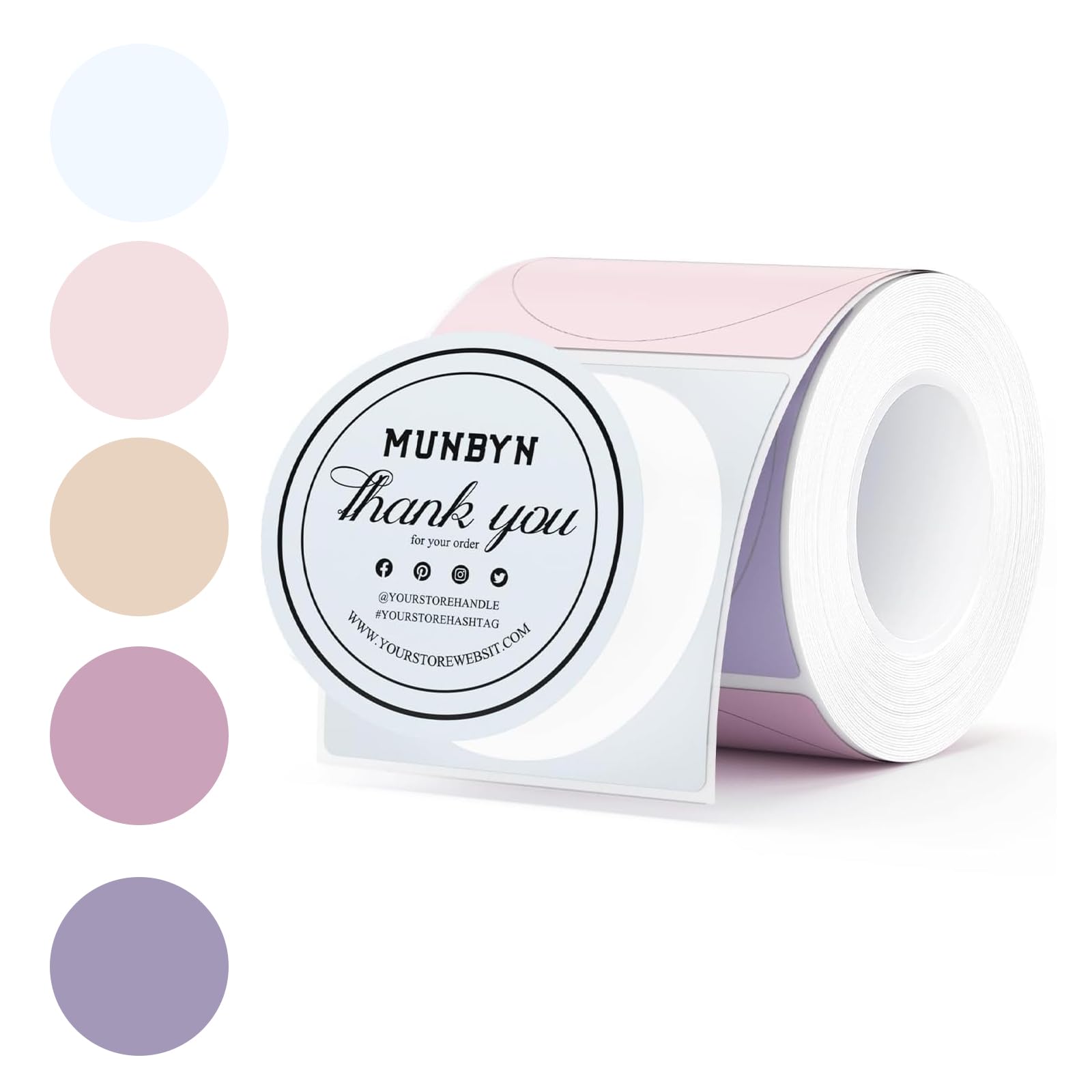 Oiieco Round Thermal Labels 50mm 140 Labels Circle Sticker Roll, Waterproof Self Adhesive Thermal Printer Labels Multi Colour for Thanks Card,Logo Name,Address,QR Code