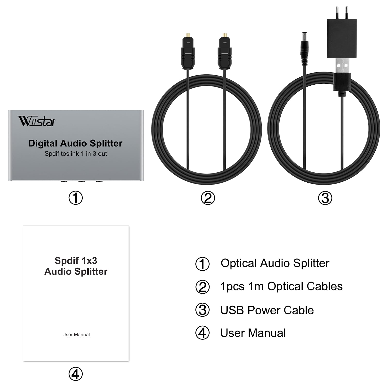 Wiistar Divisor de Audio óptico Digital 1 en 3 Salidas SPDIF TOSLINK Divisor de Audio Digital óptico 1x3 Compatible con Formato de Audio LPCM2.0 DTS Dolby Digital para Xbox Blue-Ray DVD HDTV