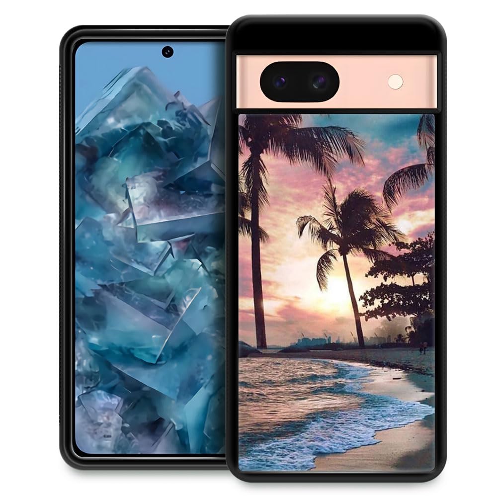DJSOK Compatible with Google Pixel 8A Case,Beach Palms Sunset for Girl Men Drop Protection Pattern with Soft TPU Bumper Case for Google Pixel 8A