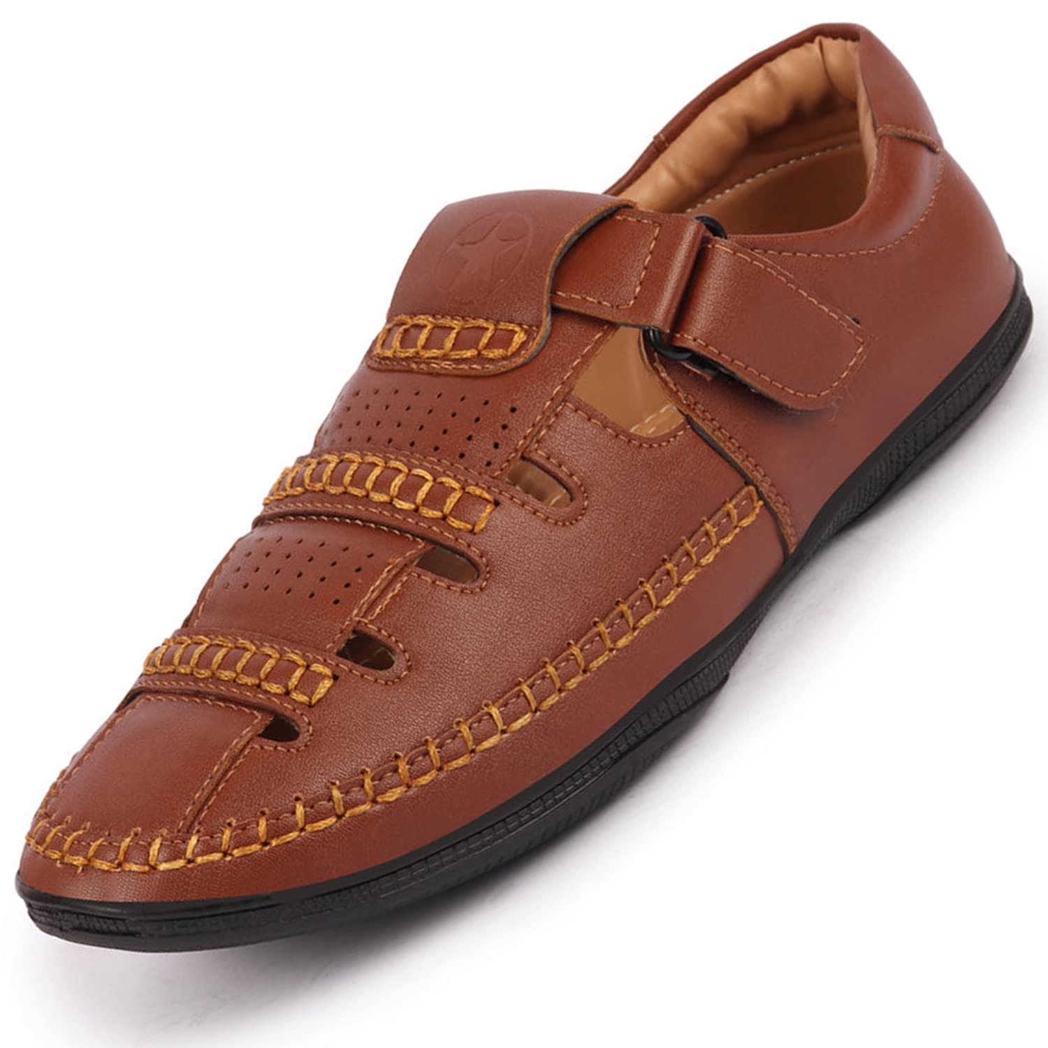 FAUSTO FST FOSMS-2009 TAN-43 Mens Tan Stitched Roman Sandals with Ankle Strap (9 UK) (B0BBRVZDPZ) Amazon Price History, Amazon Price Tracker