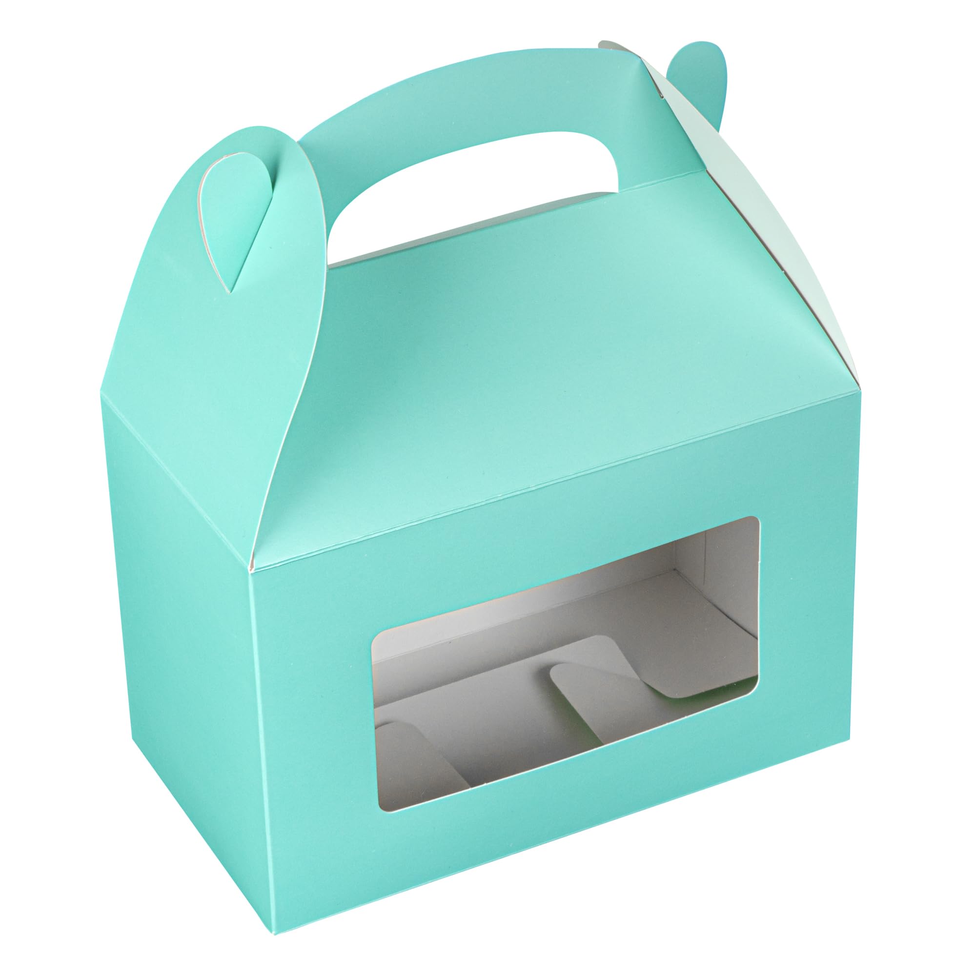 Restaurantware Bio Tek - Cajas a dos aguas de 8.5 x 4.8 x 5.5 pulgadas para recuerdos de fiesta, 100 atractivas cajas de regalo, ventana de PET transparente, con asa integrada, cajas de granero de