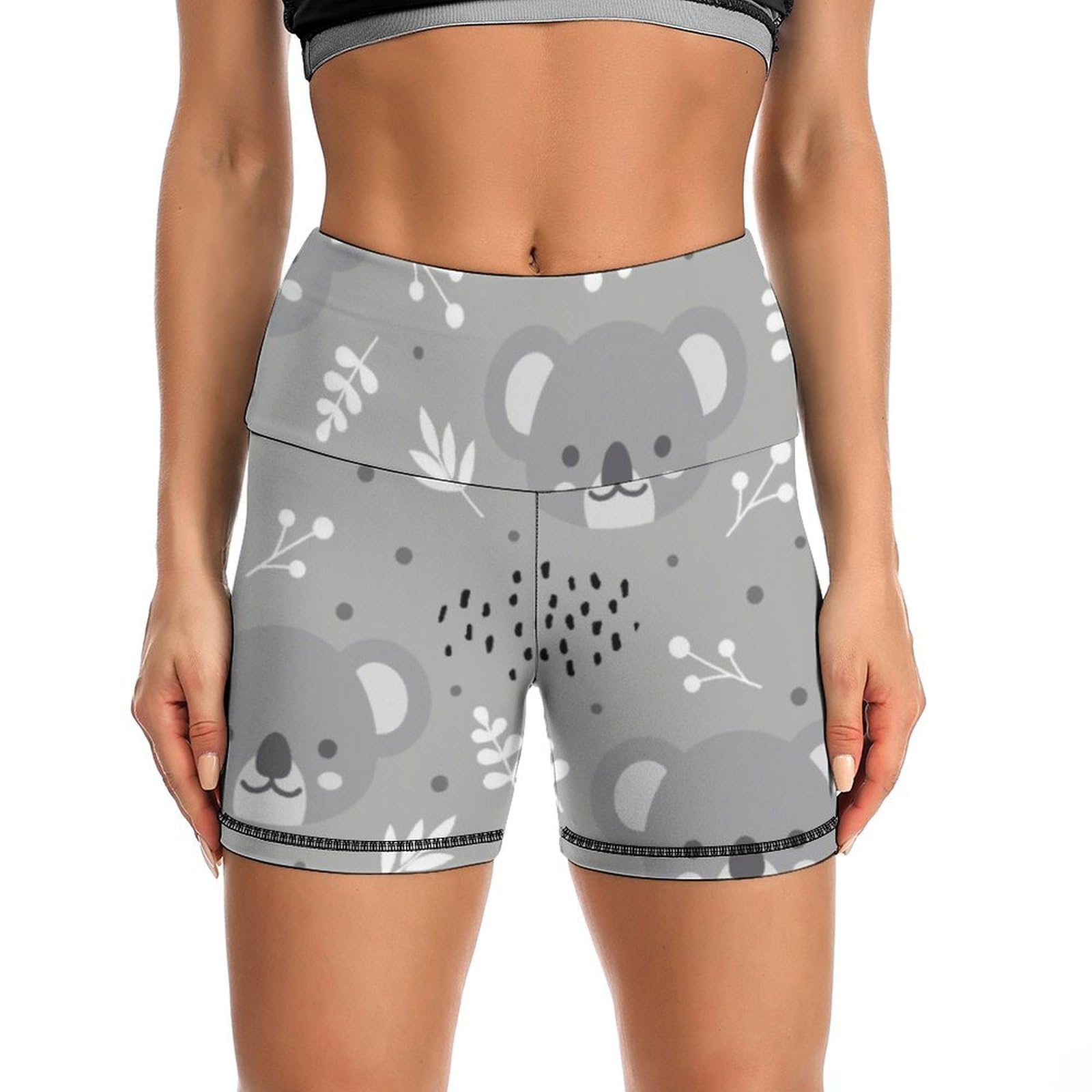 Cute Kola Animal Pattern High Waist Yoga Shorts for Women Athletic Shorts Leggings Running Pants Black