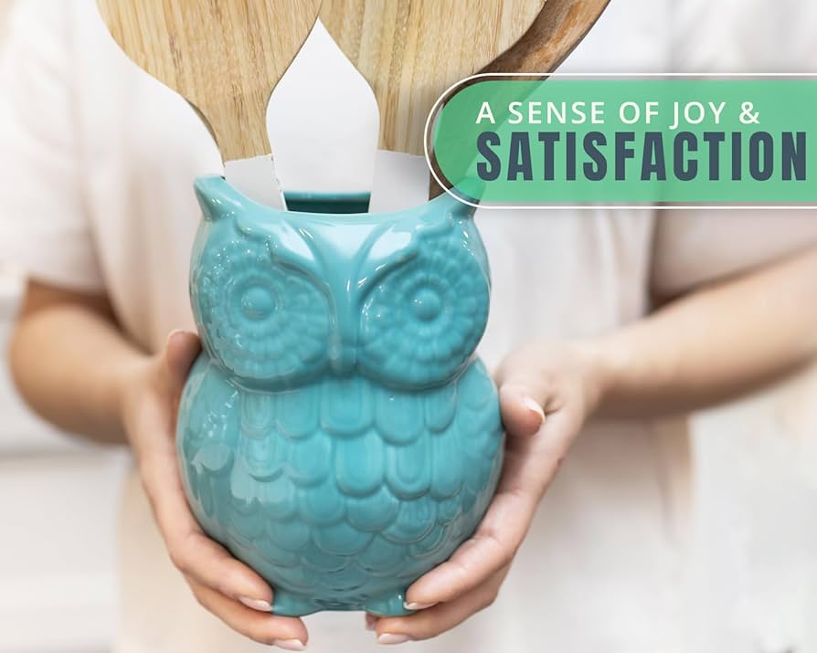 Large Utensil Holder For Kitchen Counter Comfify Owl Utensil Holder Decorative Ceramic Cookware Crock & Organizer, In Lovely Purple Color - Utensil Caddy And Perfect Kitchen Kitchen Counter Decor