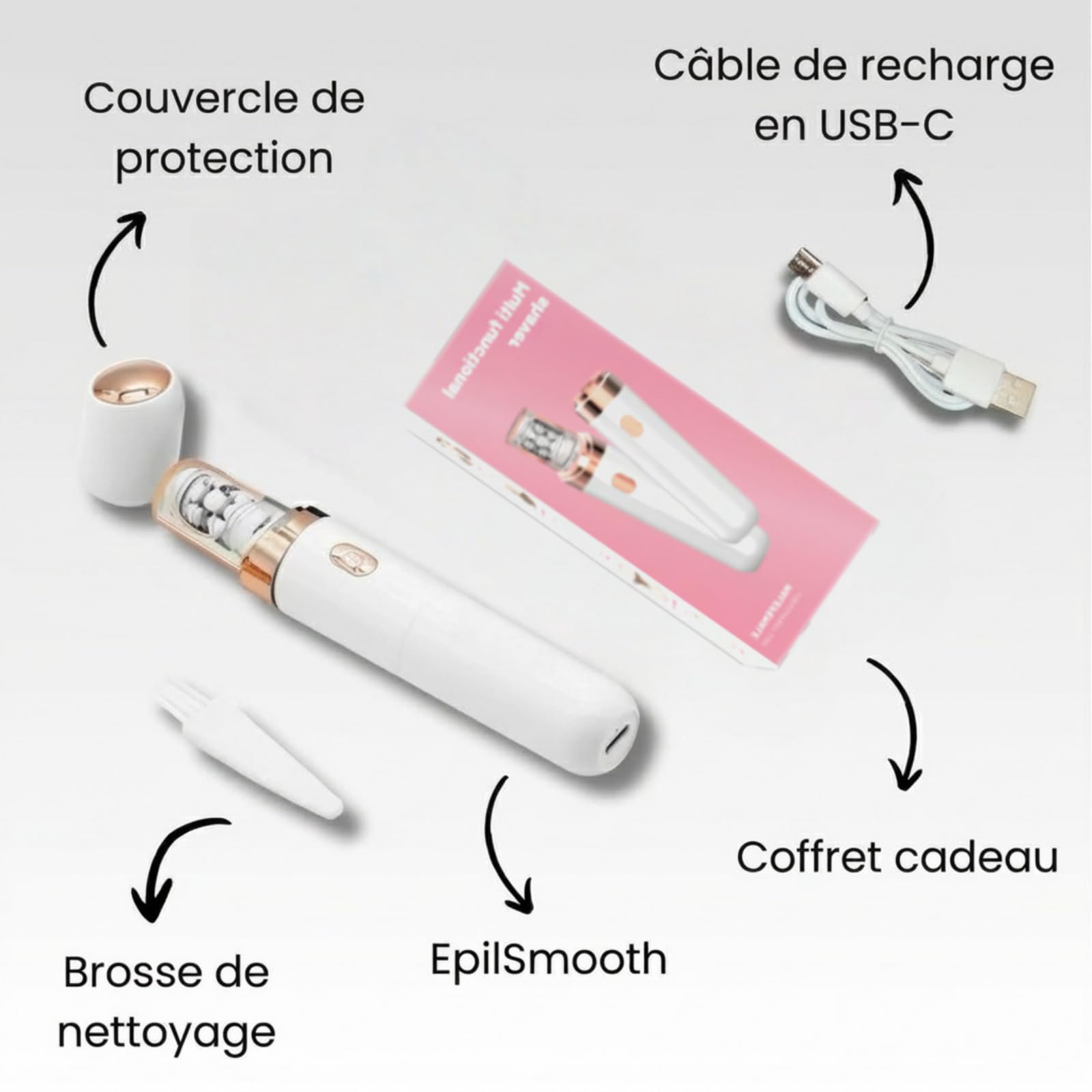 Klyne EpilSmooth Pro，Épilateur Électrique 2-en-1 Rechargeable pour Femmes avec Lumière LED, Tête de Remplacement Offerte,Épilation douce，Convient pour l'épilation complète du corps