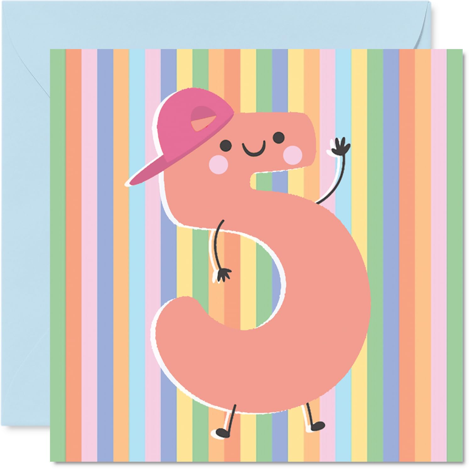 5th Birthday Card - Cute Pastel Numbers - Happy Birthday Cards for 5 Year Old Girl Boy Age 5 Boys Girls, 145mm Bday Greeting Card