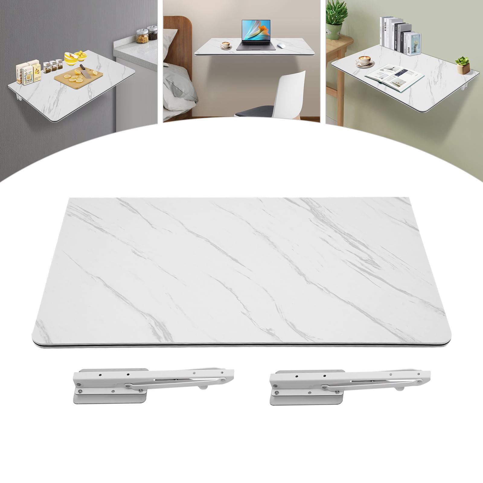Escritorio de pared, mesa plegable, 90 x 50 cm, mesa de comedor, mesa de oficina, mesa plegable montada en la pared, de MDF y pinzas metálicas, máx. 30 kg (blanco)