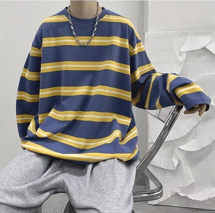 Harajuku Oversized Striped T-Shirt Y2K Long Sleeve Crewneck Baggy Clothes Vintage Streetwear Pullover2